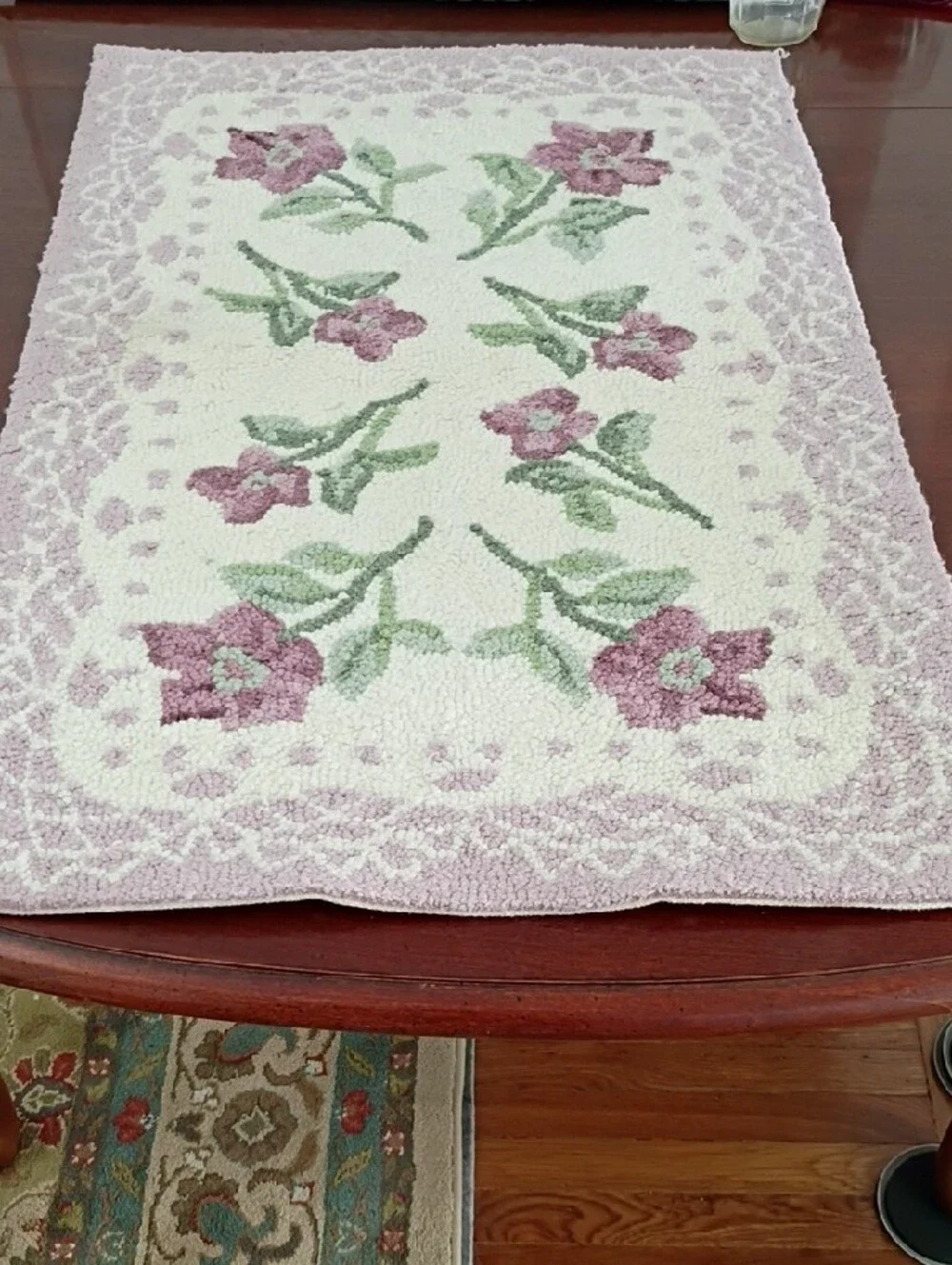Vintage Pink and Green Floral Hooked Door Mat